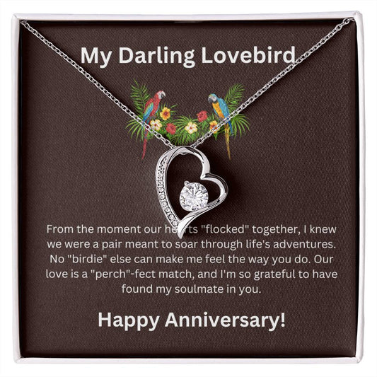 Zirconia Heart Necklace + Lovebird Anniversary Card