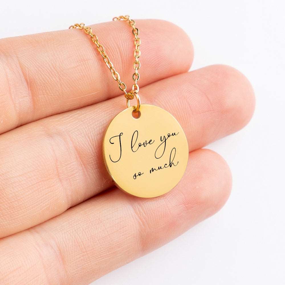Personalized Necklaces - Coin Pendant Necklace With Handwritten Message 