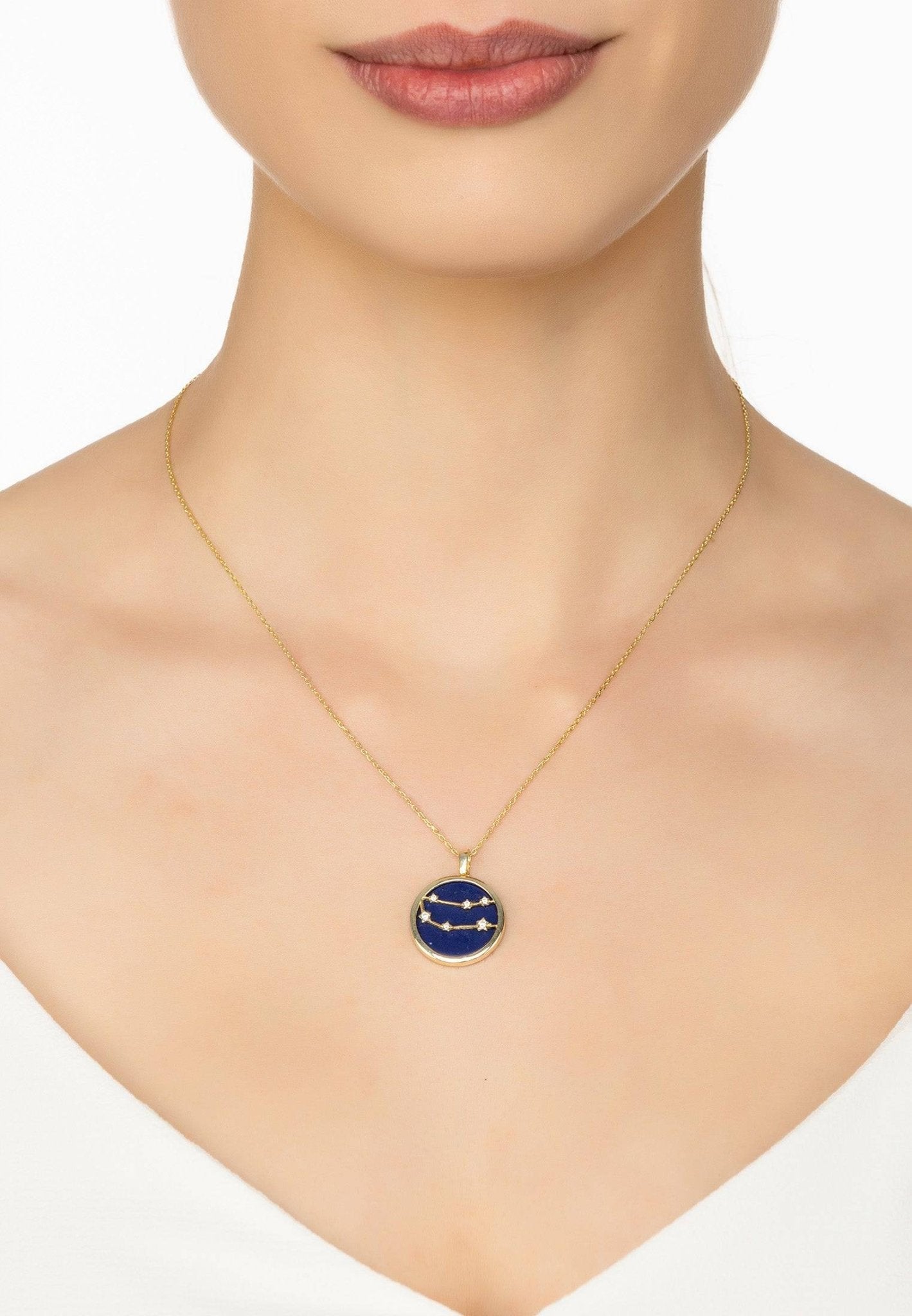 Personalized Necklaces - Zodiac Lapis Lazuli Star Constellation Pendant Necklace Gold Gemini 