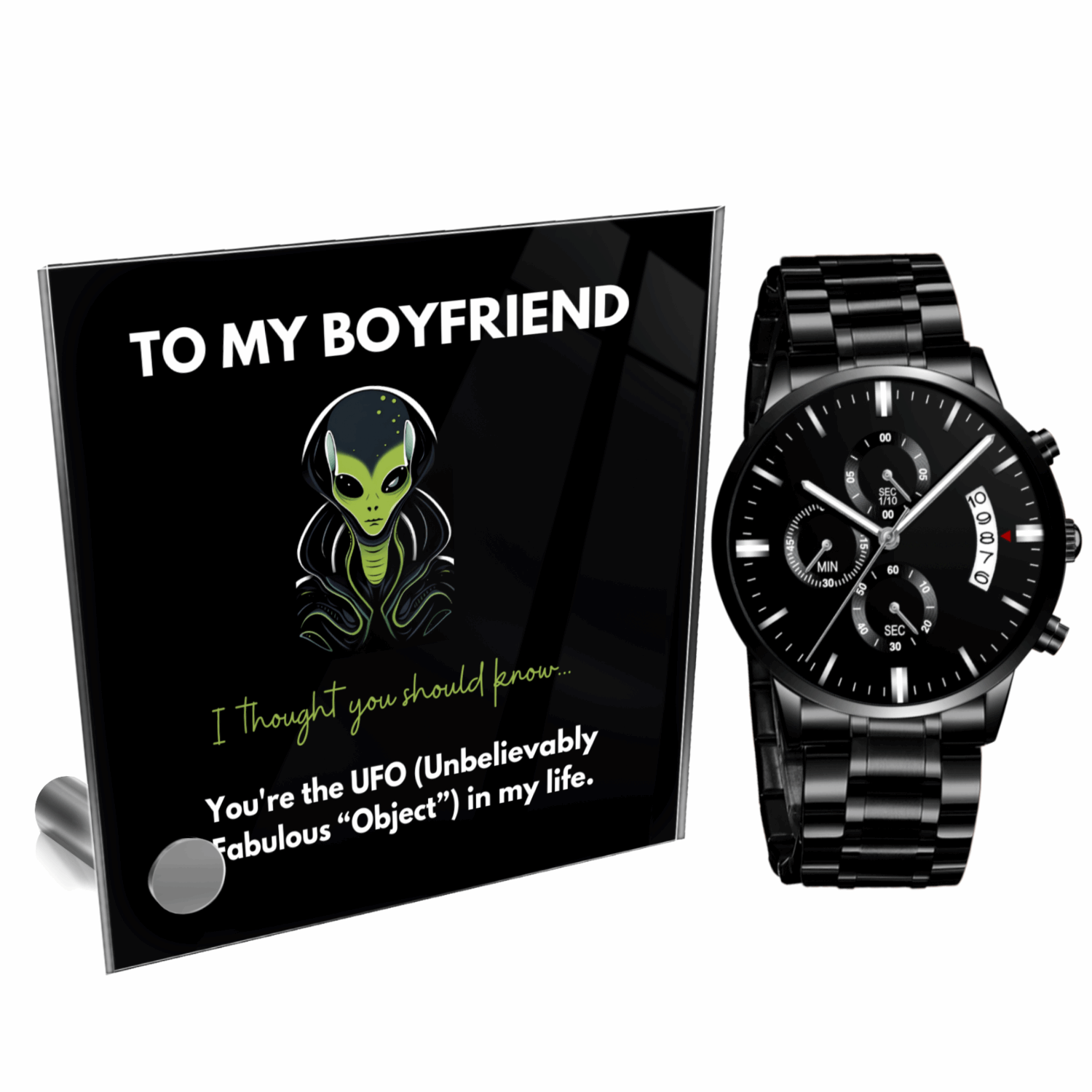 Personalized Men's Watches - Alien Boyfriend Chronograph Watch + Message Display 
