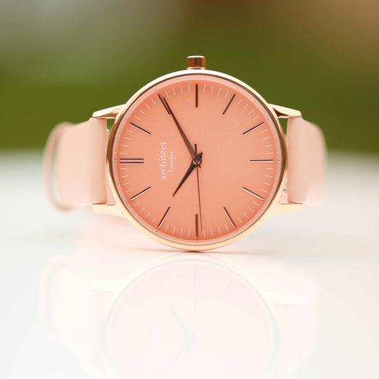 Architect Coral Engraved Watch In Light Pink