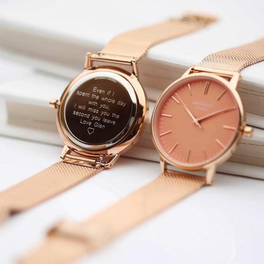 Architēct Coral Engraved Watch In Rose Gold