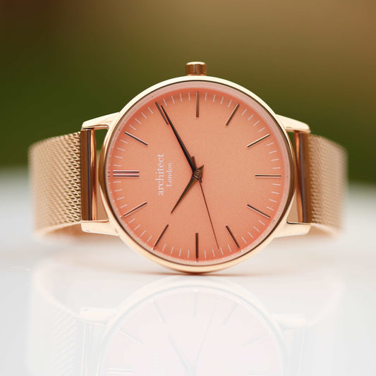 Architēct Coral Engraved Watch In Rose Gold