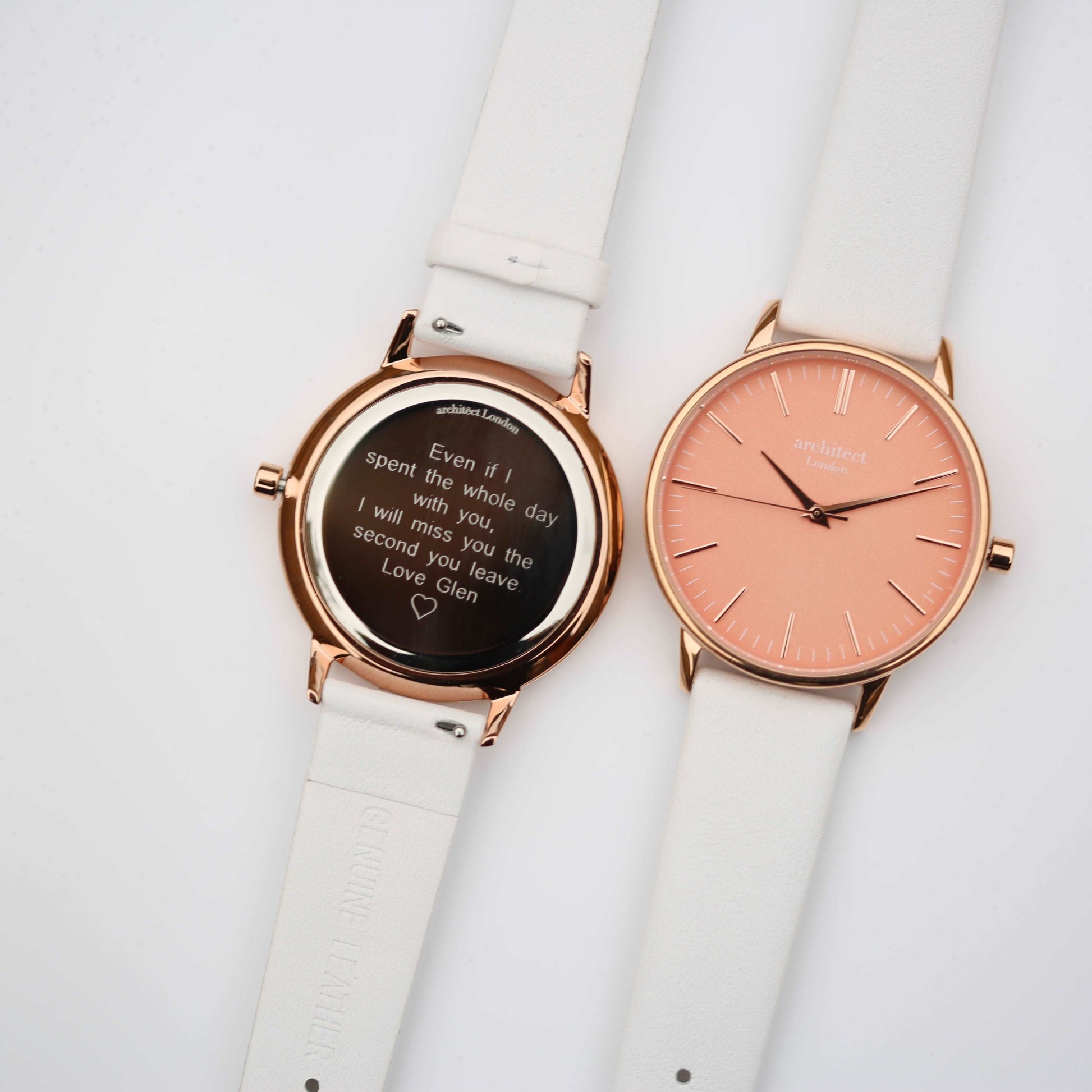 Personalized Ladies' Watches - Architect Coral Engraved Watch In White Strap 