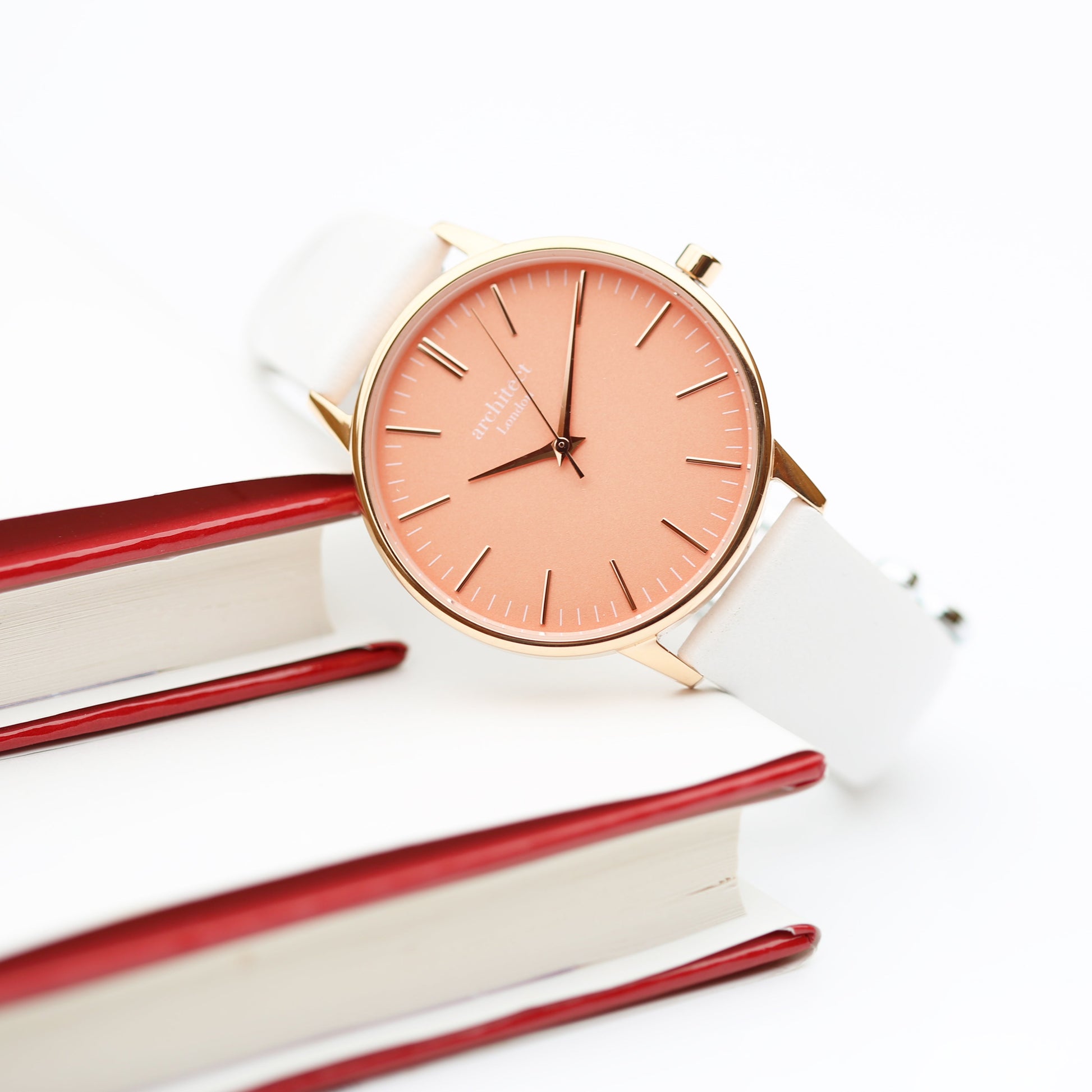 Personalized Ladies' Watches - Architect Coral Engraved Watch In White Strap 