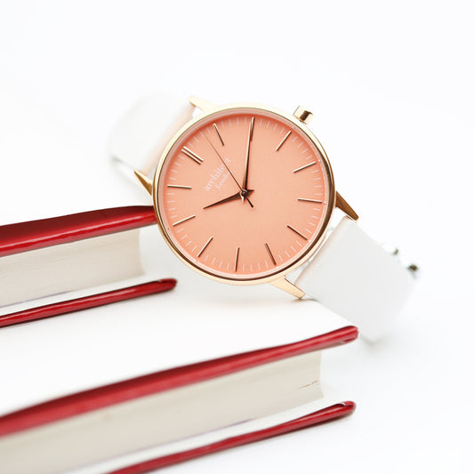 Architect Coral Engraved Watch In White Strap
