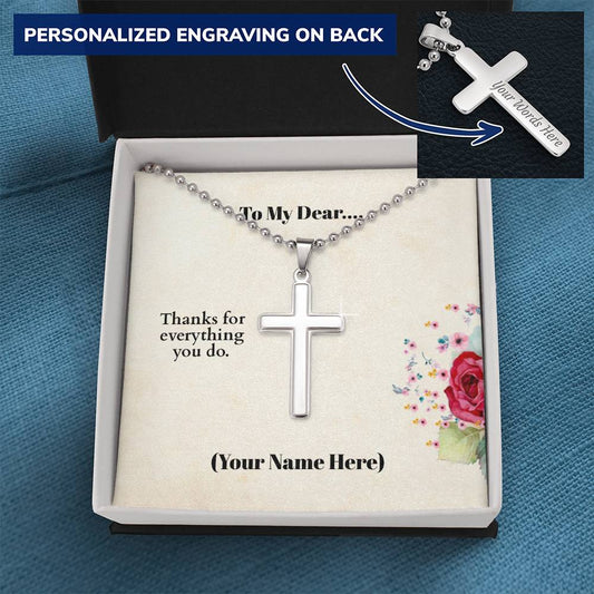 Engraved Cross Necklace + Personalized Card