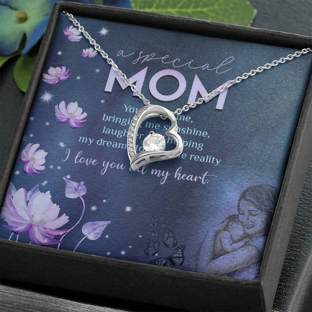 Personalized Necklaces + Message Cards - Special Mom Heart Necklace + Message Card 