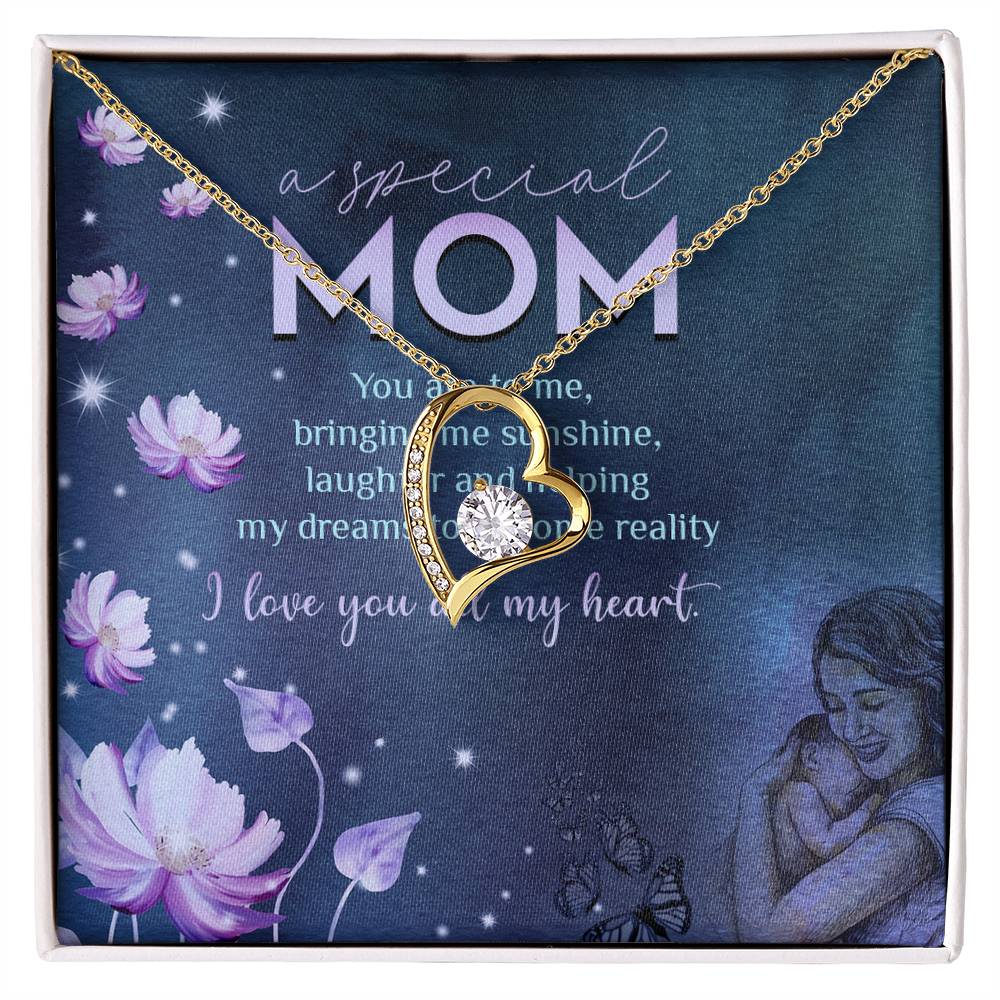 Personalized Necklaces + Message Cards - Special Mom Heart Necklace + Message Card 