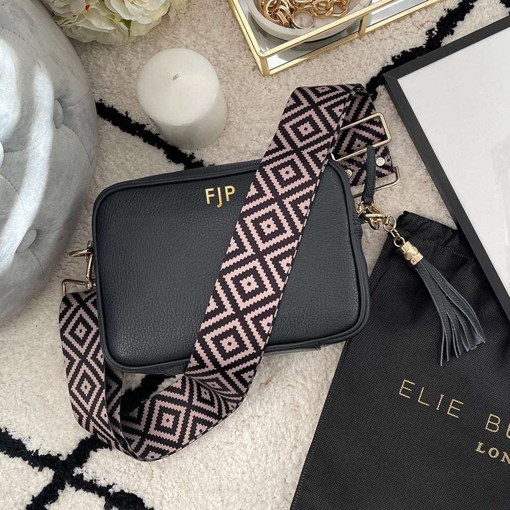Personalized Cross Body Bags - Black Personalized Cross Body Leather Bag 