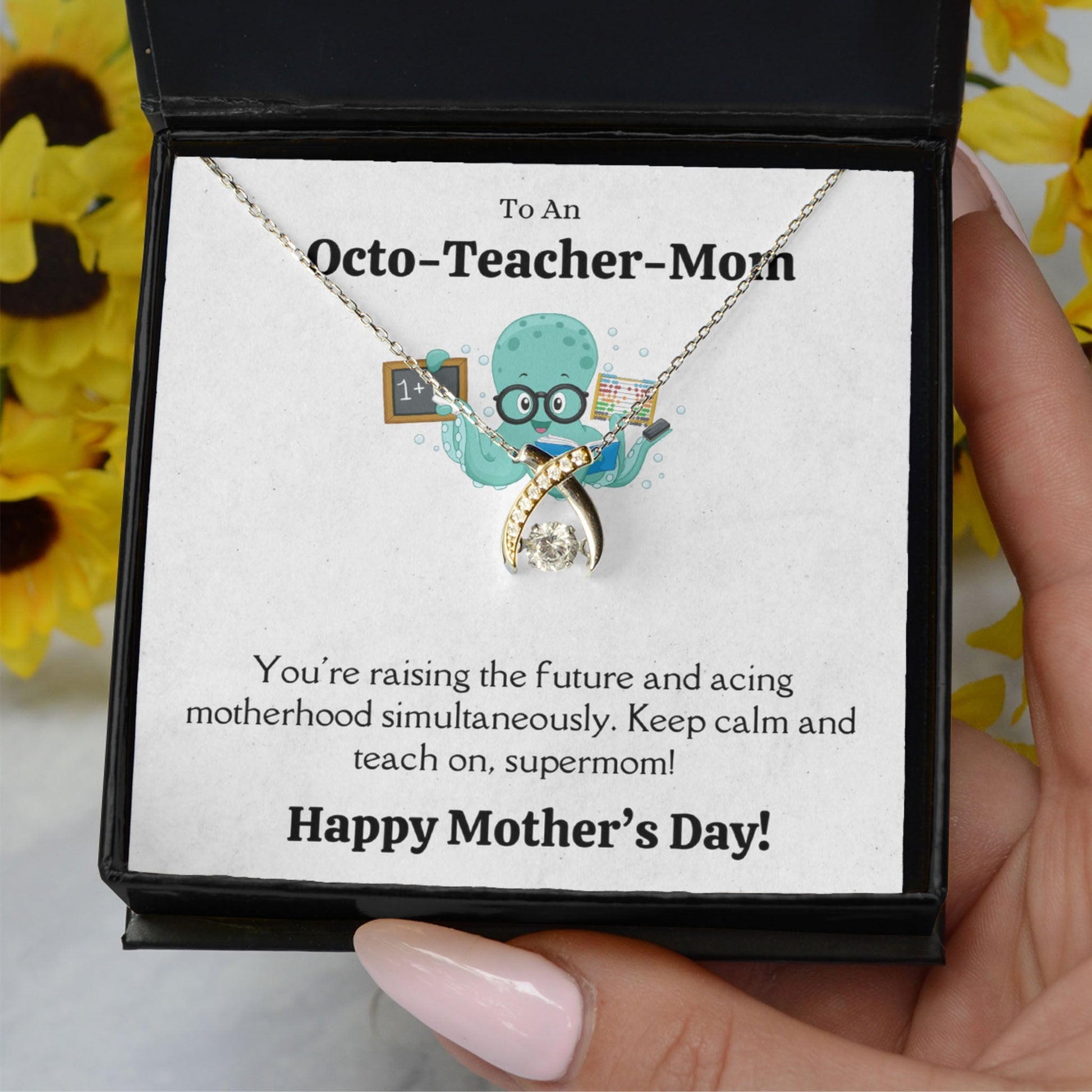 Personalized Necklaces + Message Cards - Wishbone Dancing Necklace -Octo-Teacher-Mom Card 