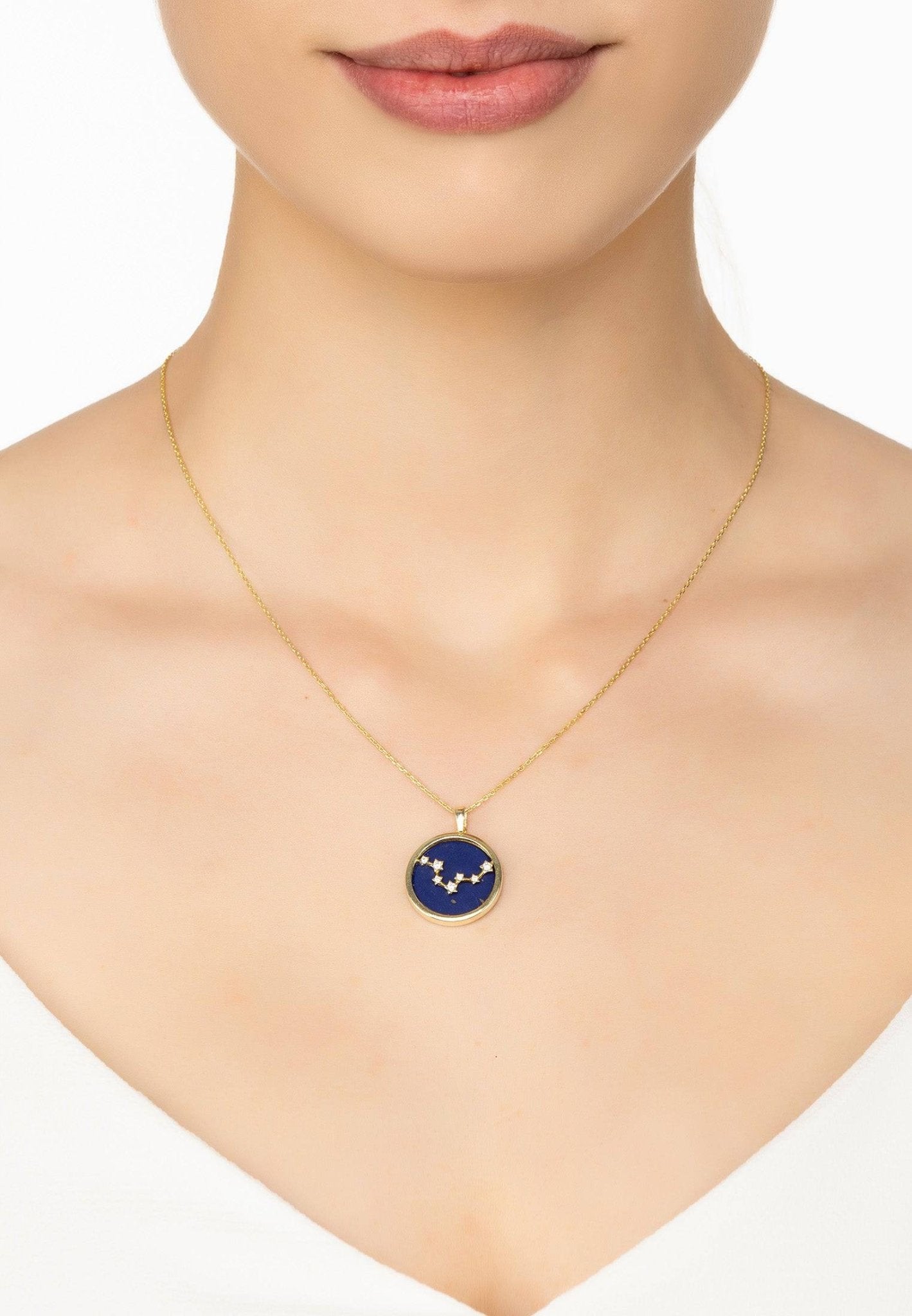 Personalized Necklaces - Zodiac Lapis Lazuli Star Constellation Pendant Necklace Gold Pisces 