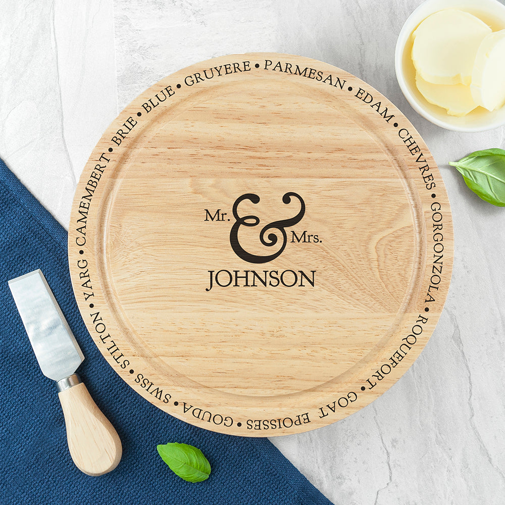 Personalized Wooden Cheese Boards - Personalized Mr and Mrs Cheese Board Set 