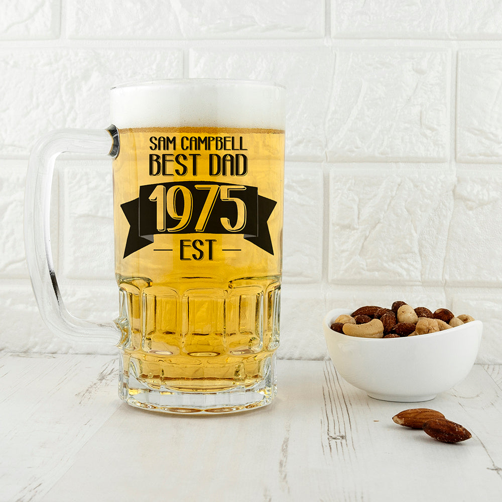 Personalized Beer Tankards - Dad Established In Beer Glass Tankard 