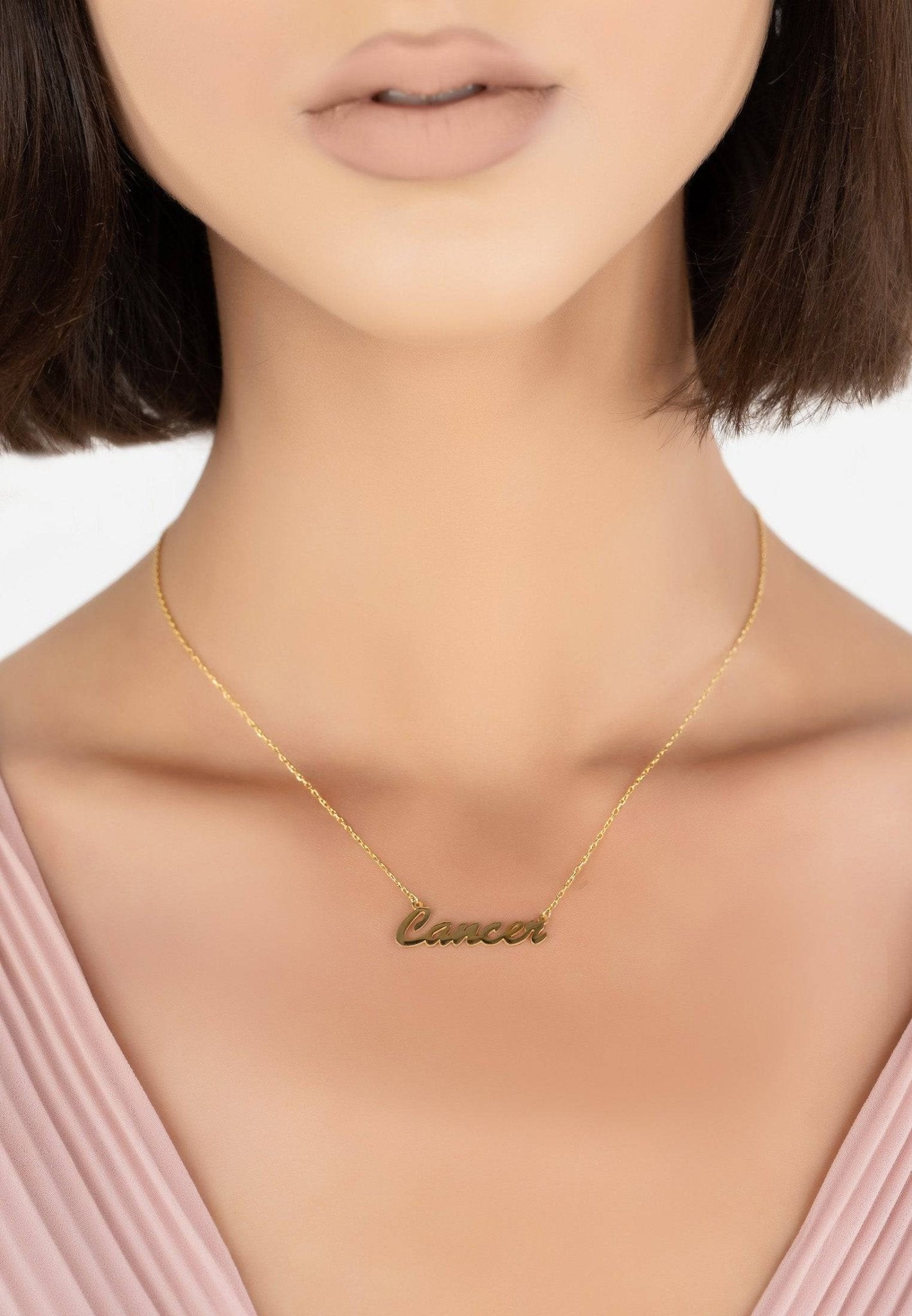Personalized Necklaces - Zodiac Star Sign Name Necklace Gold Cancer 