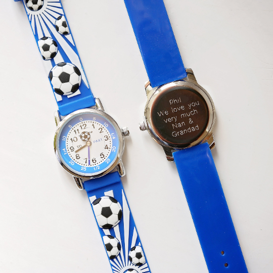 Personalized Kids Watches - Engraved Kids 3D Football Watch - Blue 
