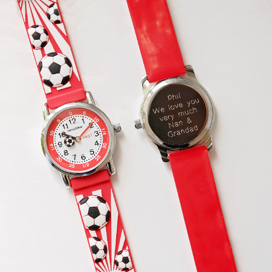 Engraved Kids 3D Football Watch - Red