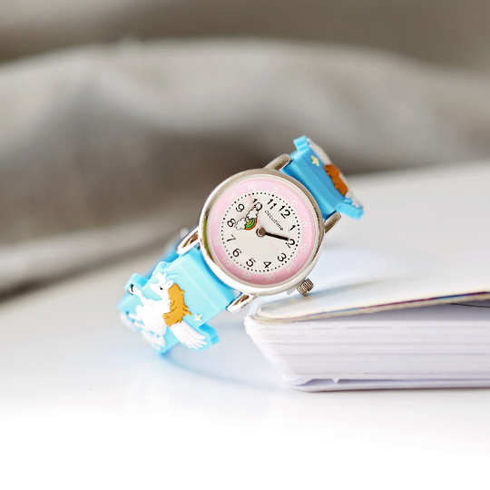 Personalized Kids Watches - Engraved Kids 3D Unicorn Watch - Light Blue 