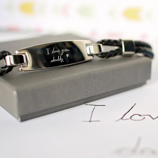 Personalized Men's Bracelets - Handwriting Engraved Men's Woven Leather Bracelet 