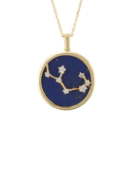 Zodiac Lapis Lazuli Constellation Pendant Necklace Gold Sagittarius