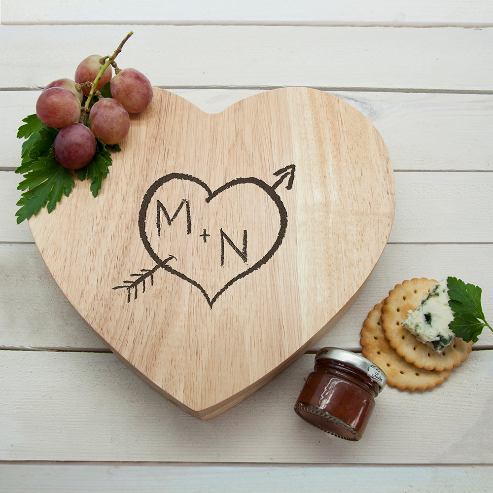 Personalized Wooden Cheese Boards - Personalized Carved Heart Cheese Board 
