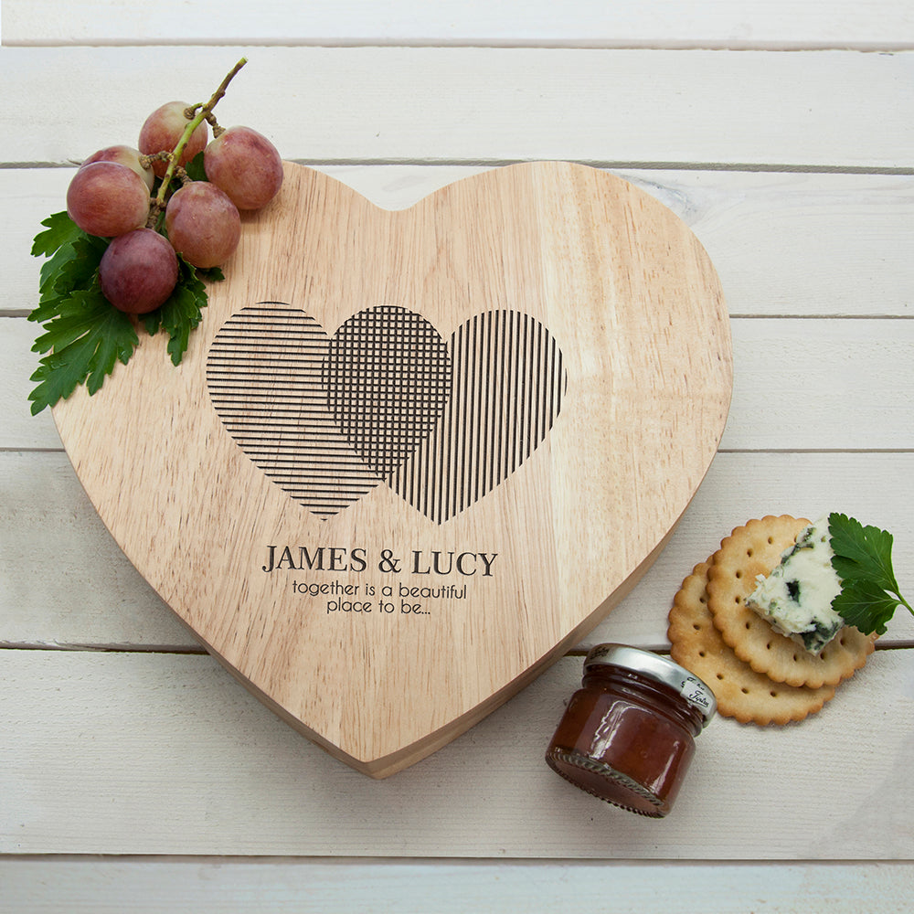 Personalized Wooden Cheese Boards - Personalized Heart Venn Diagram Heart Cheese Board 