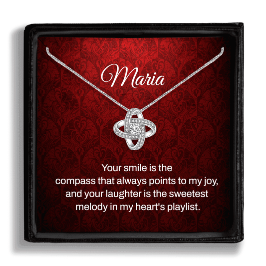 Personalized Crimson Card + Love Knot Necklace
