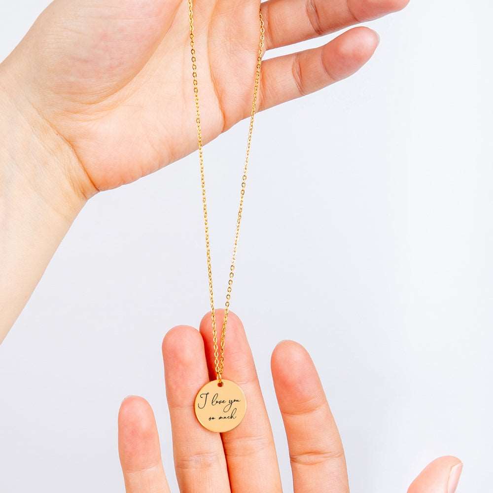 Personalized Necklaces - Coin Pendant Necklace With Handwritten Message 