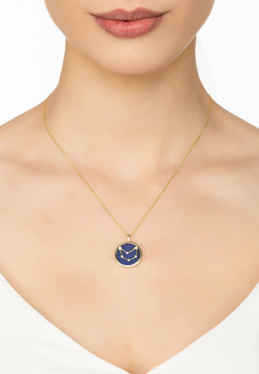 Zodiac Lapis Lazuli Constellation Pendant Necklace Gold Capricorn