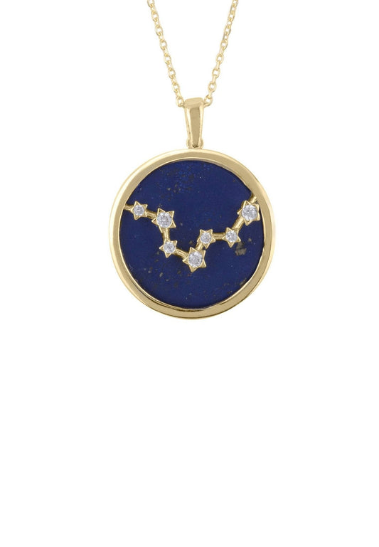 Zodiac Lapis Lazuli Star Constellation Pendant Necklace Gold Pisces