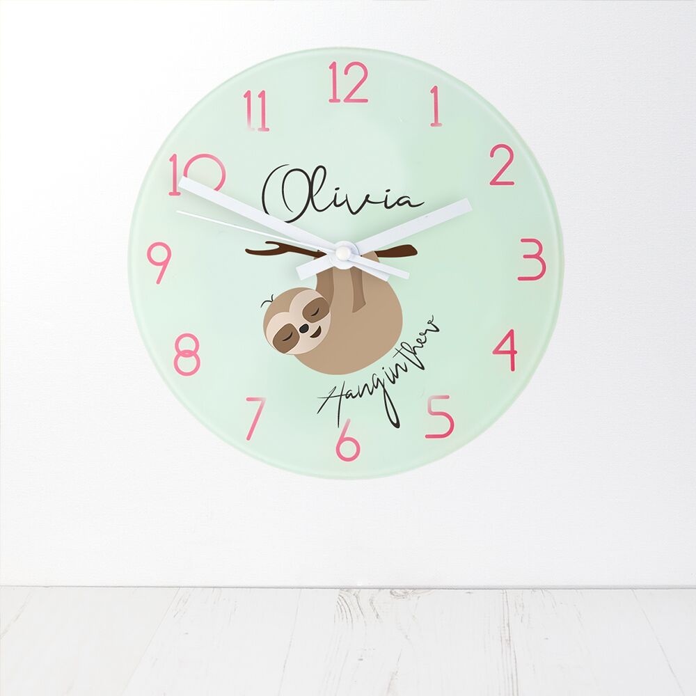 Personalized Clocks - Personalized Sloth Hang In There Wall Clock 