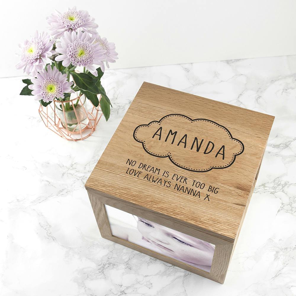 Personalized Baby Name in Cloud Oak Photo Keepsake Box - GiftsofaKind