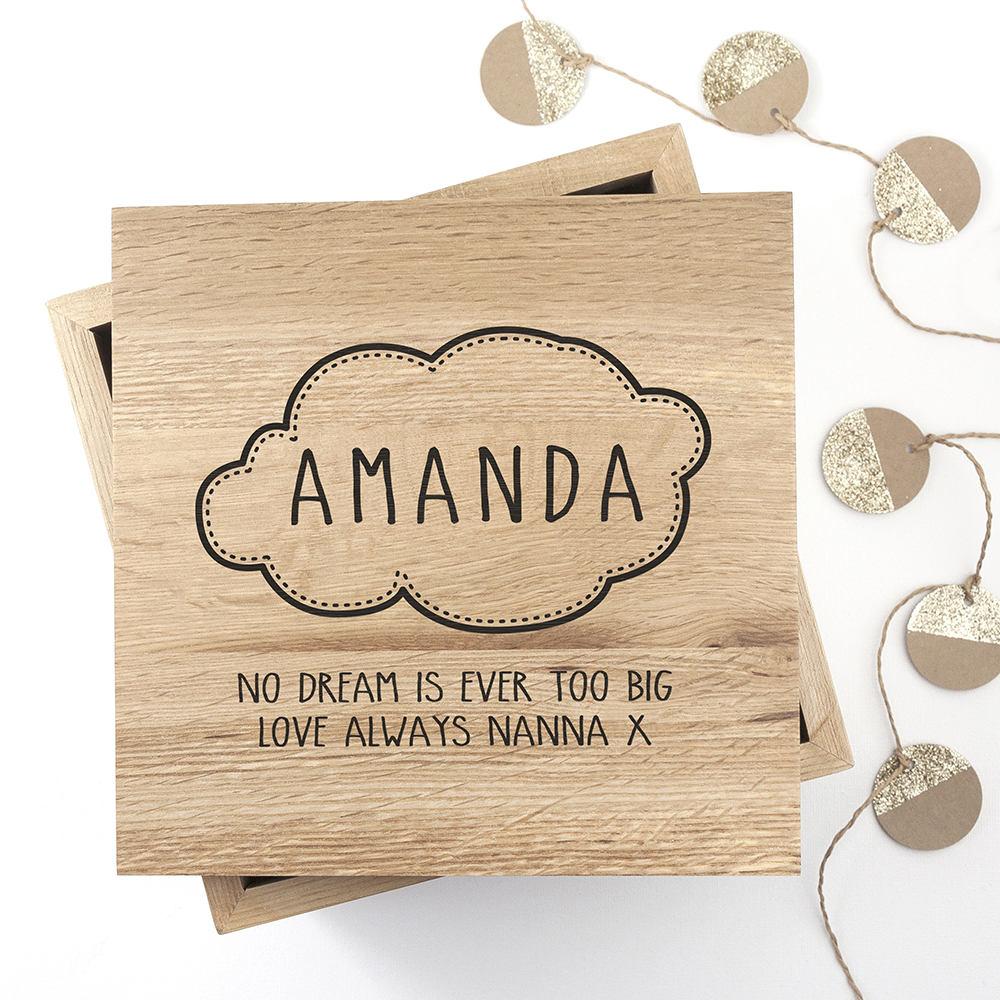 Personalized Baby Name in Cloud Oak Photo Keepsake Box - GiftsofaKind