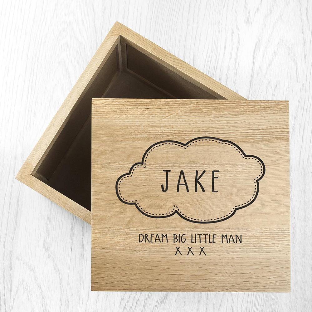 Personalized Baby Name in Cloud Oak Photo Keepsake Box - GiftsofaKind