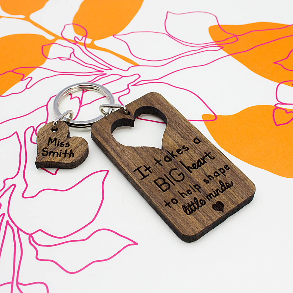 It Takes A Big Heart To Shape Little Minds Personalized Teachers Keyring - GiftsofaKind