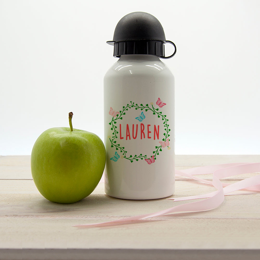 Personalized Water Bottles - Girl's Butterfly Festival Wreath Water Bottle 