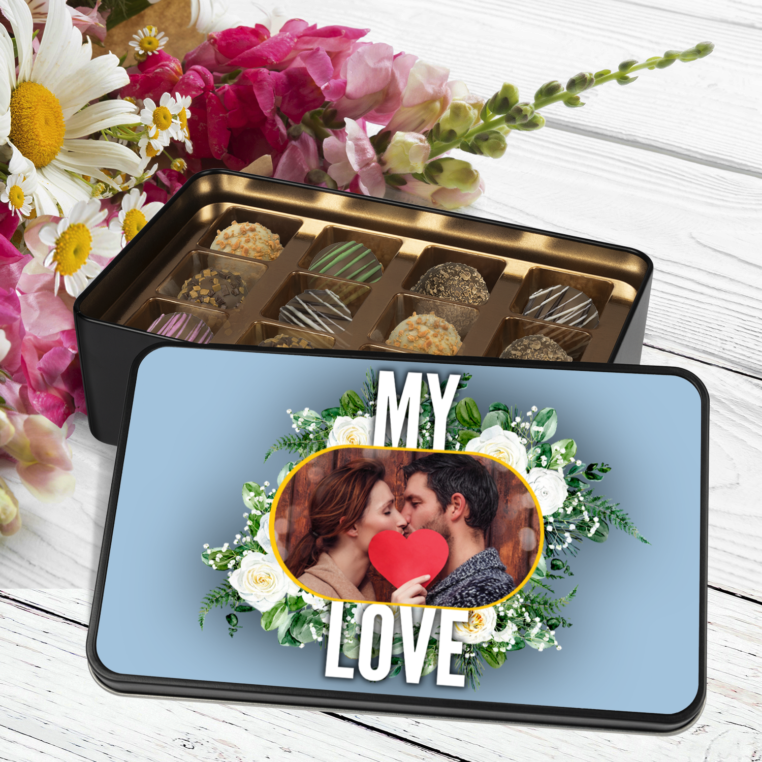 Personalized Chocolates - My Love - Tin Of Truffles With Photo Upload 