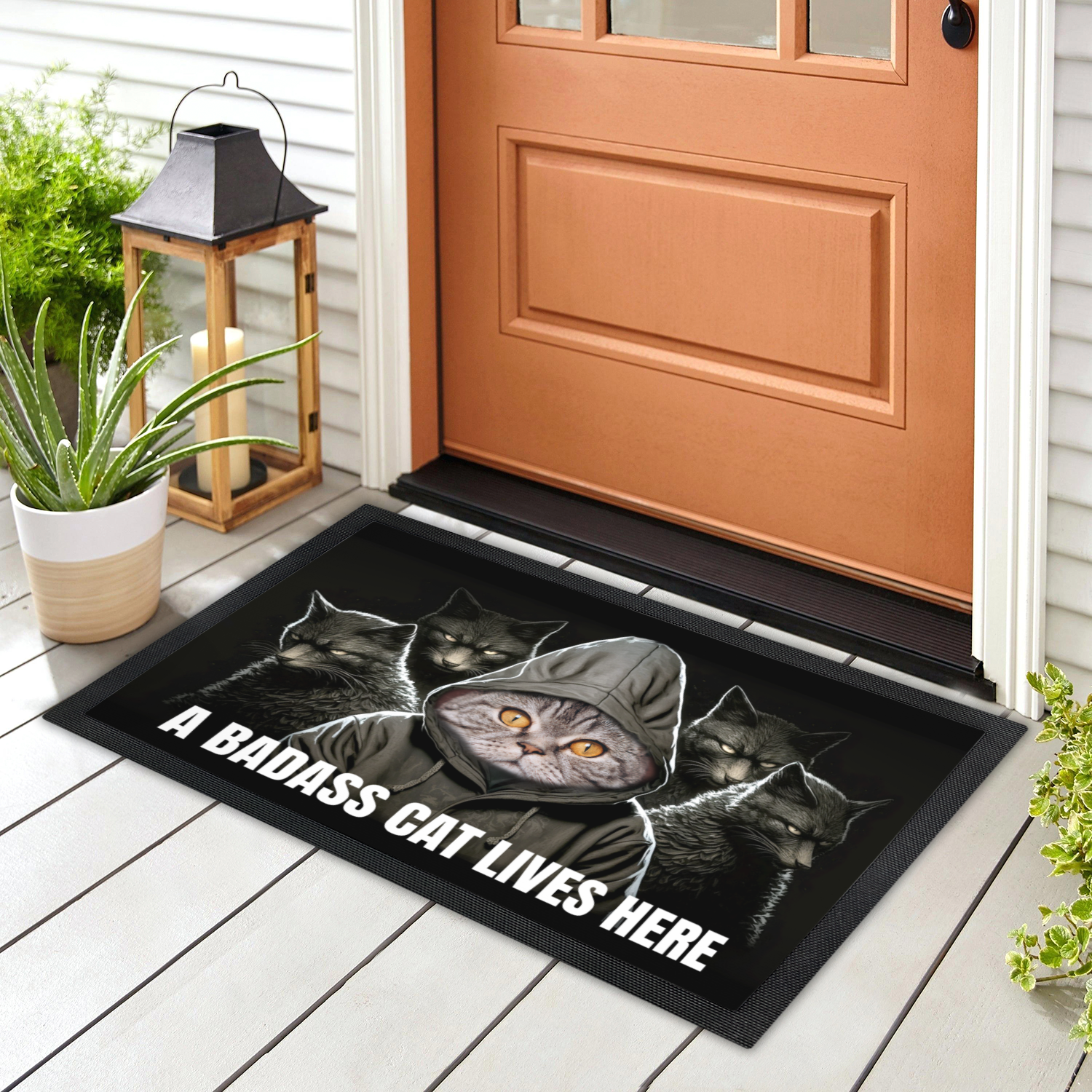 Personalized Doormat - A Badass Cat Lives Here - GiftsofaKind