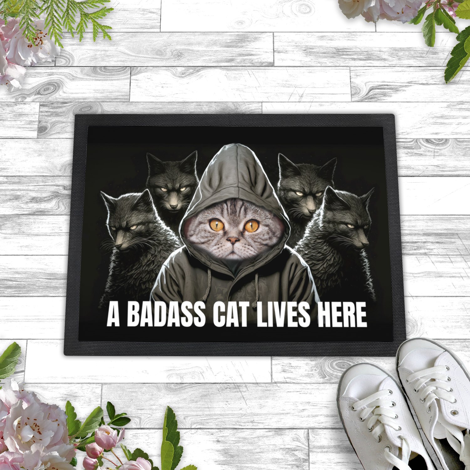 Personalized Doormat - A Badass Cat Lives Here - GiftsofaKind