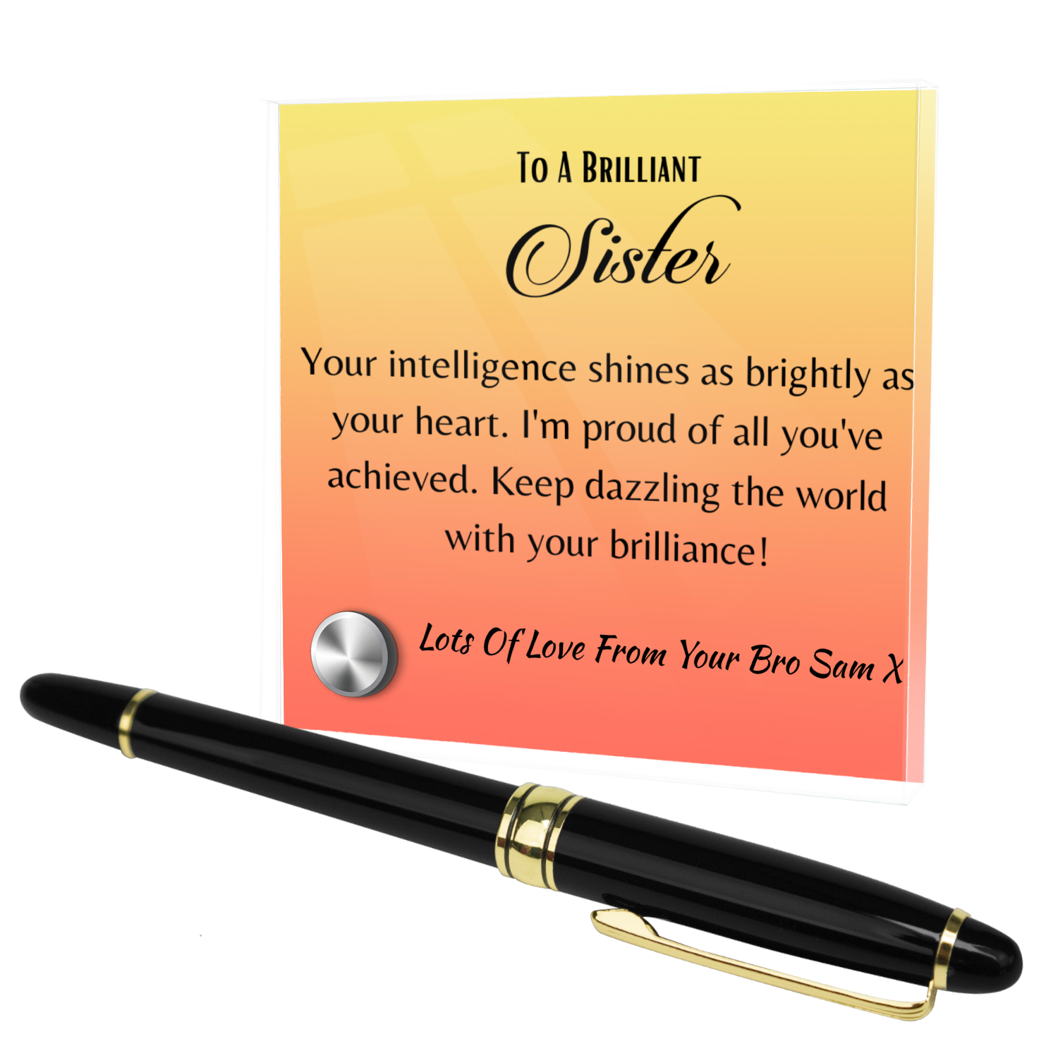 Personalized Ball Pens - Sister Gift: Ball Pen On Personalized Lumen Glass Stand 