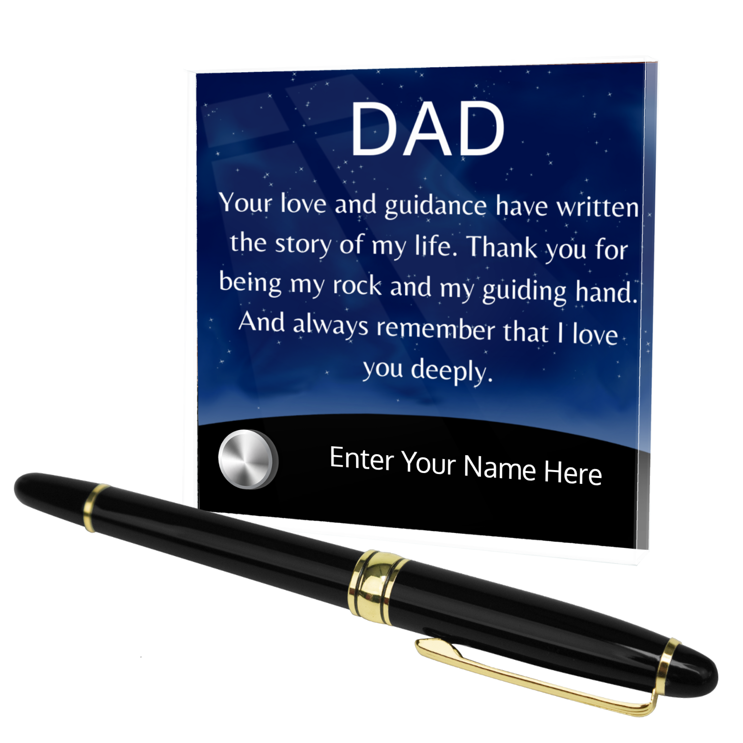 Personalized Ball Pens - Dad Gift: Ball Pen On Personalized Lumen Glass Stand 