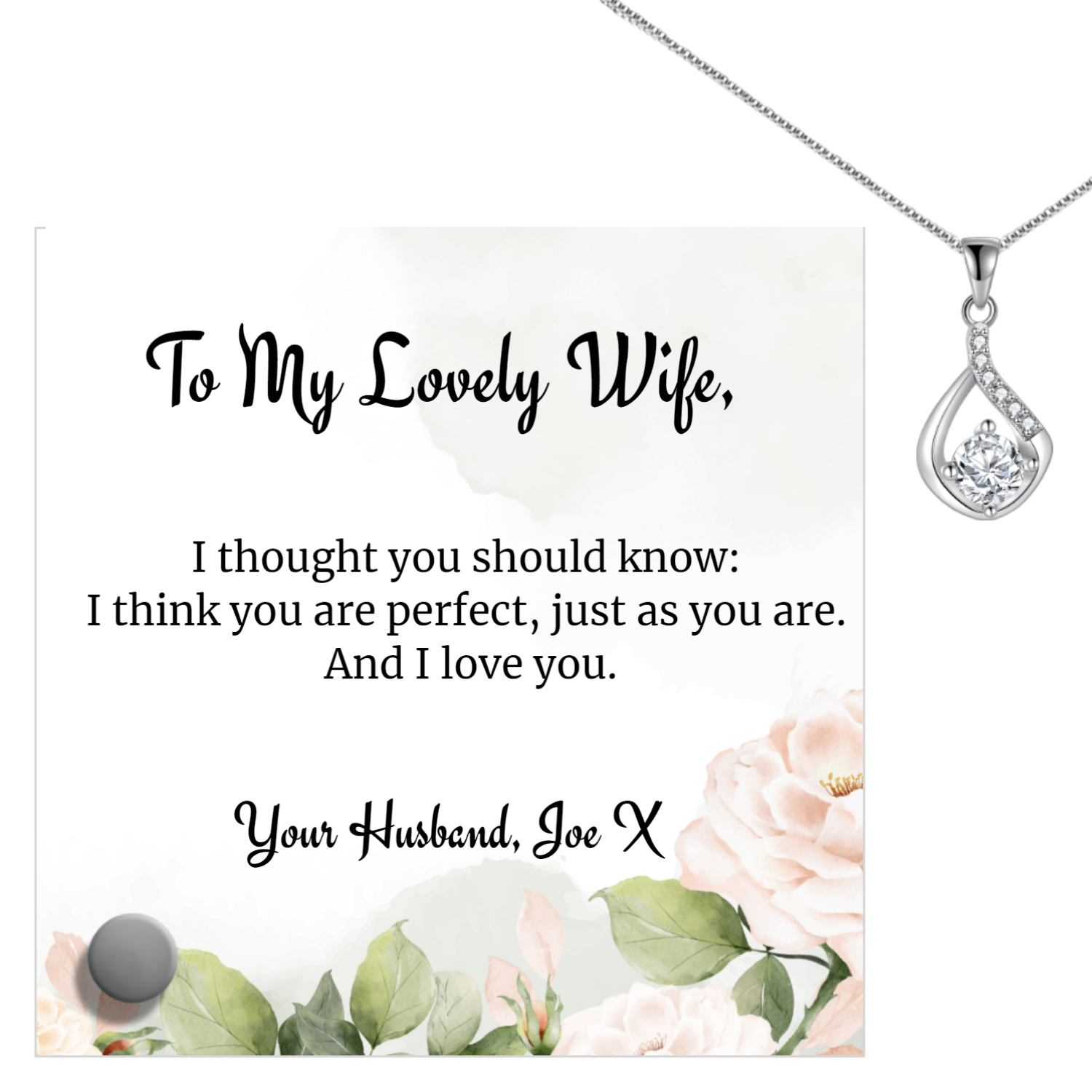 Personalized Necklaces - Love Drop Necklace + Custom Glass Mesage Display 
