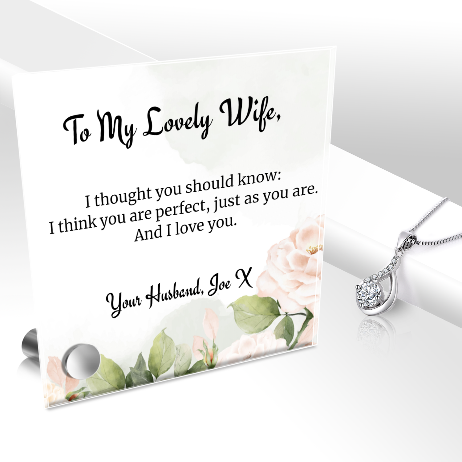 Personalized Necklaces - Love Drop Necklace + Custom Glass Mesage Display 