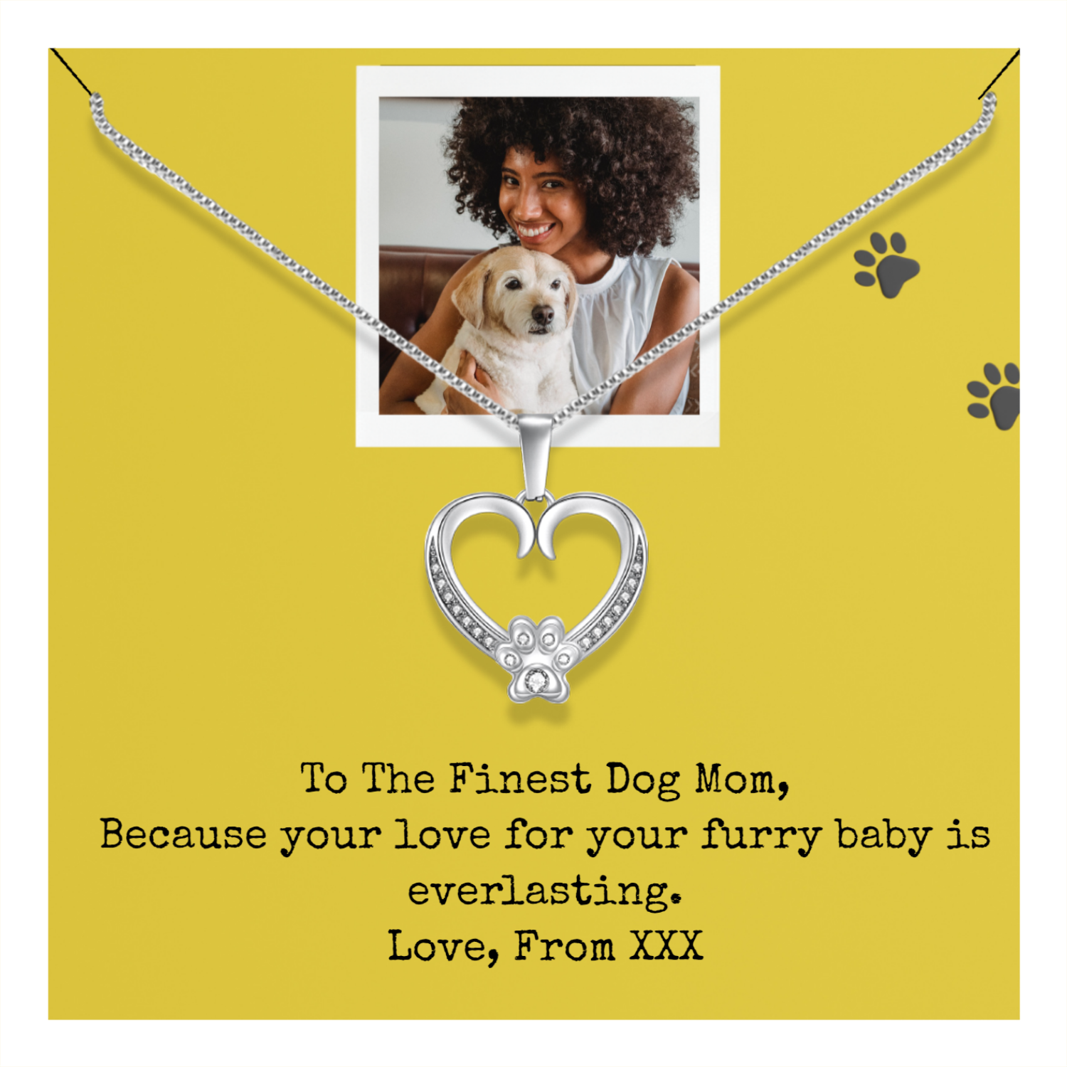 Personalized Necklaces + Message Cards - Paw Necklace + Personalized Card 