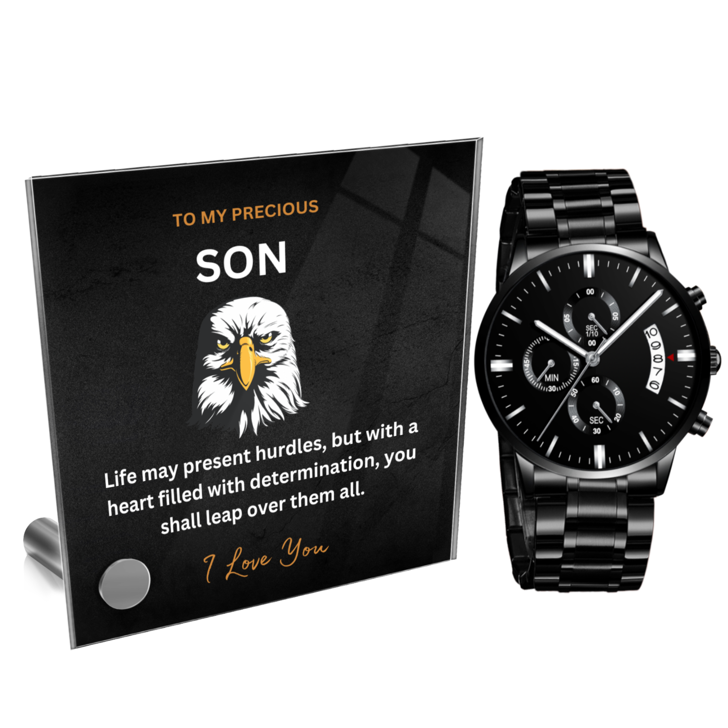 Personalized Men's Watches - Gift To My Son: Chronograph Watch +  Message Display 