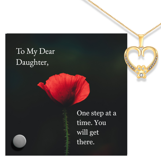 To My Daughter: Gold Paw Necklace + Glass Message Display