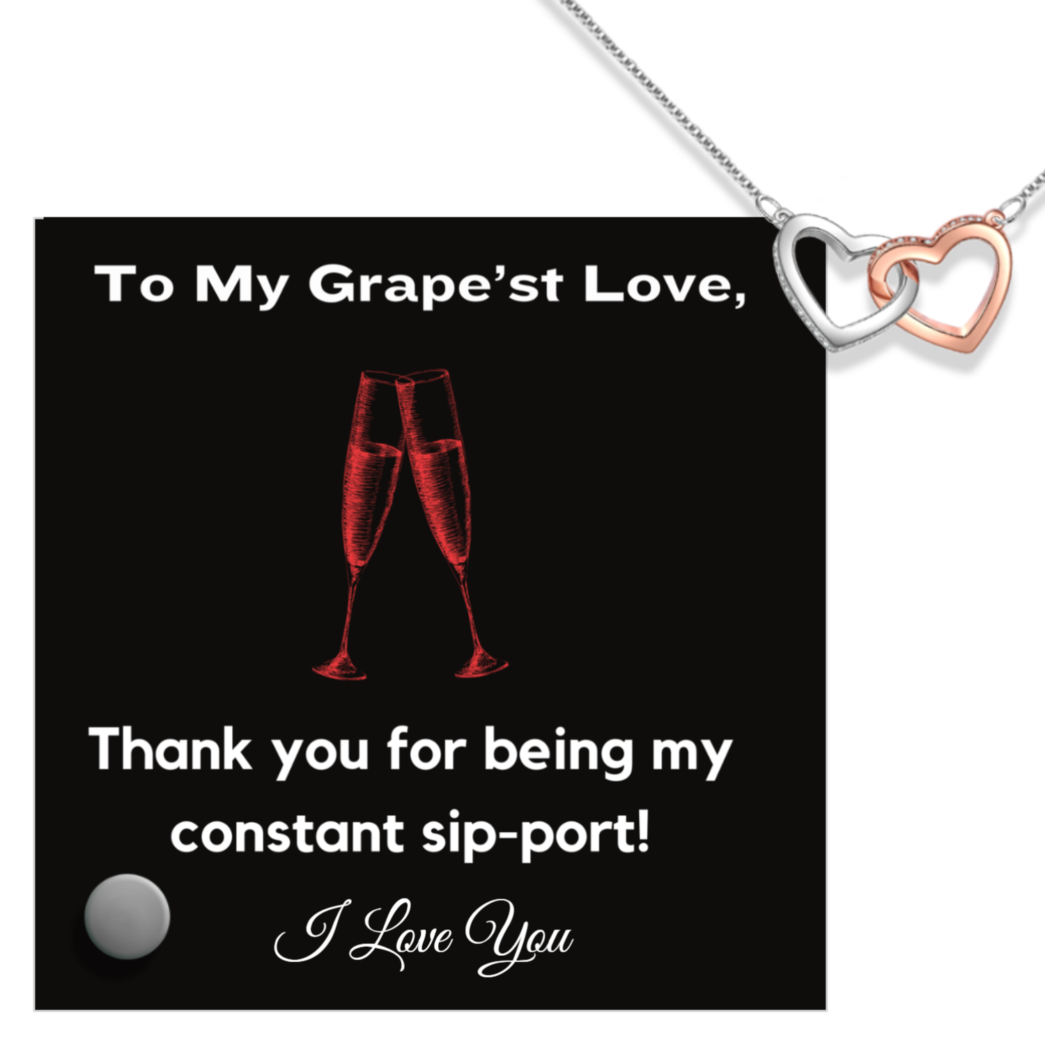 Personalized Necklaces - Grapest Love: Locked Hearts Necklace + Custom Message Display 