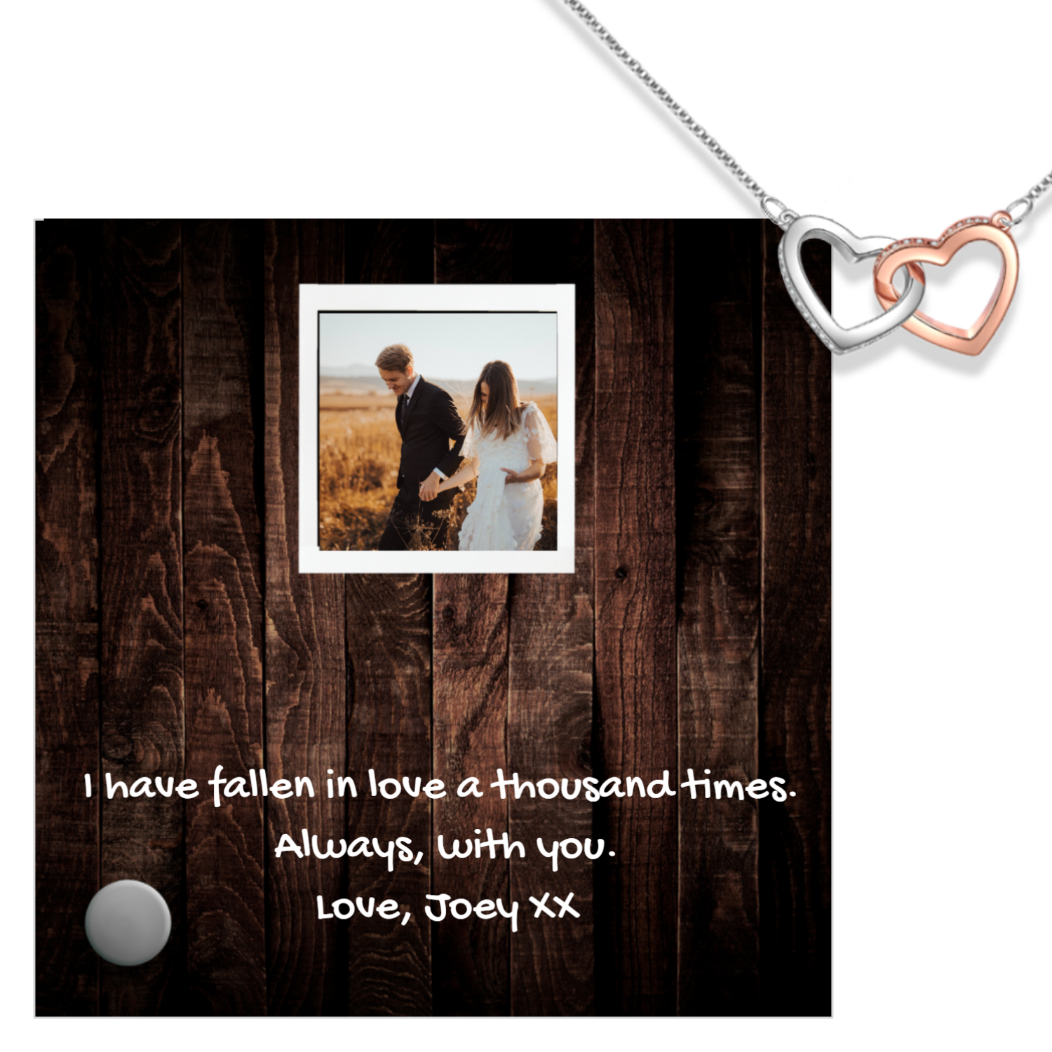 Personalized Necklaces - Hearts Necklace + Custom Rustic Look Glass Display 