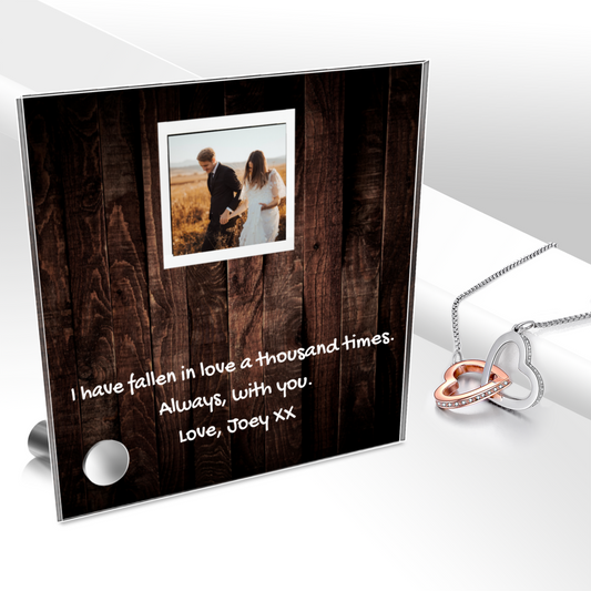 Hearts Necklace + Custom Rustic Look Glass Display