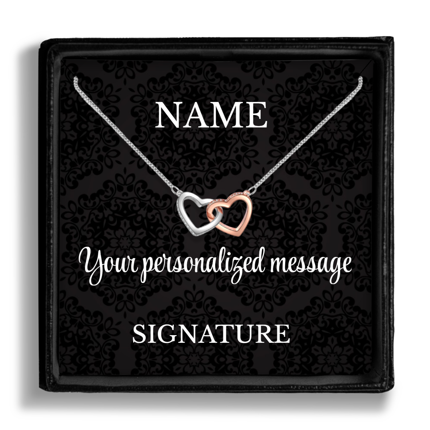 Personalized Necklaces + Message Cards - Personalized Card + Locked Hearts Necklace 